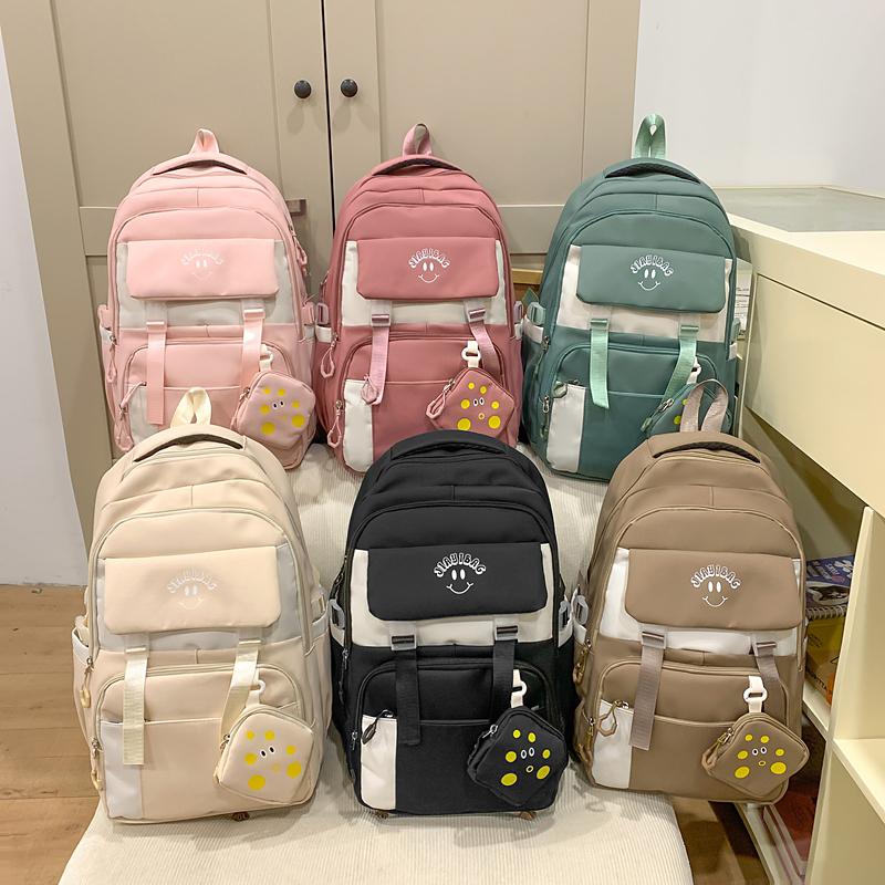 Large Capacity Backpack Lightweight Contrast Color Schoolbag Junior Senior High School Student Backpack with Coin Purse