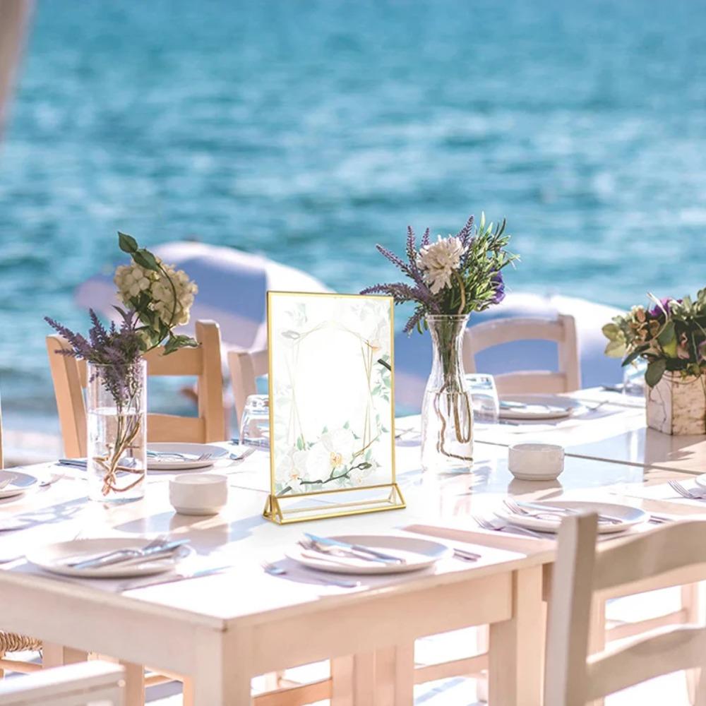 with Base Label Holder DIY Menu Card Rack Acrylic Golden Sign Holder Anniversary Celebration