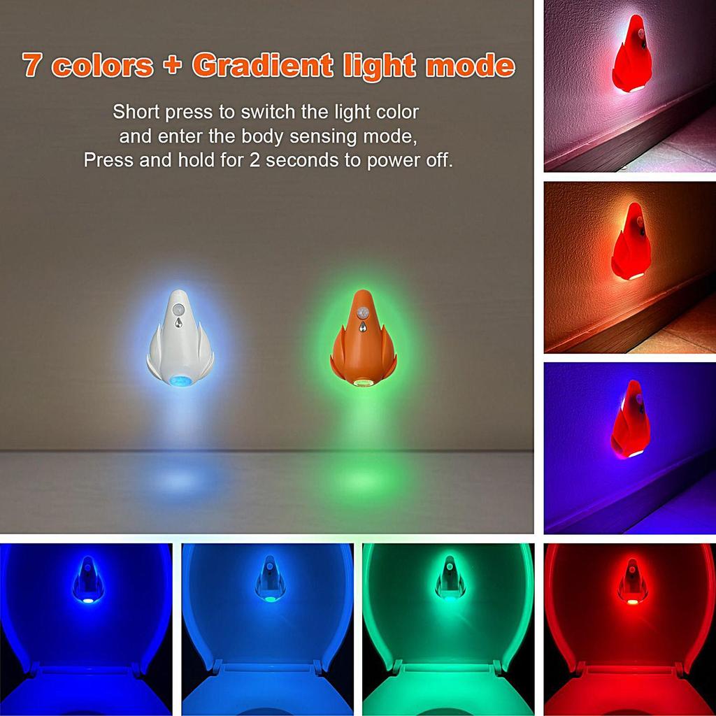Motion Activated Toilet Light Toilet Bowl Lights Motion Detection Ambient Lighting 7-Color Rechargeable Cool Gadgets For Home