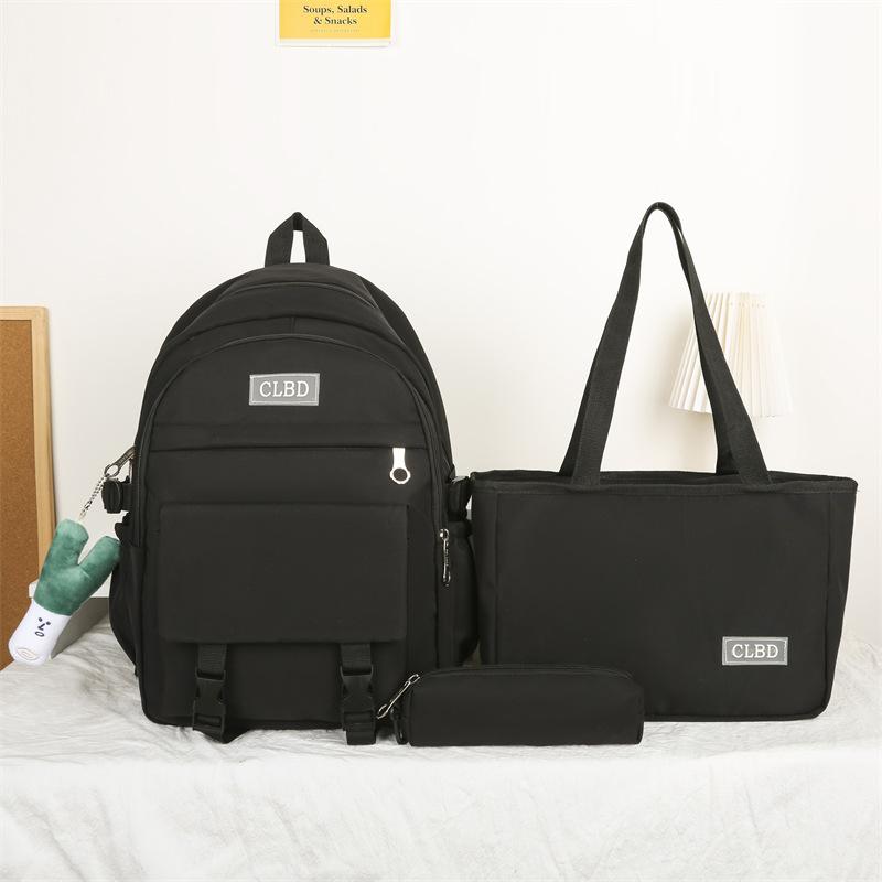 

TS JYL laptop bag,Korean Trendy Casual Backpack 2024 Student Large Solid Handbag Set single package чёрный