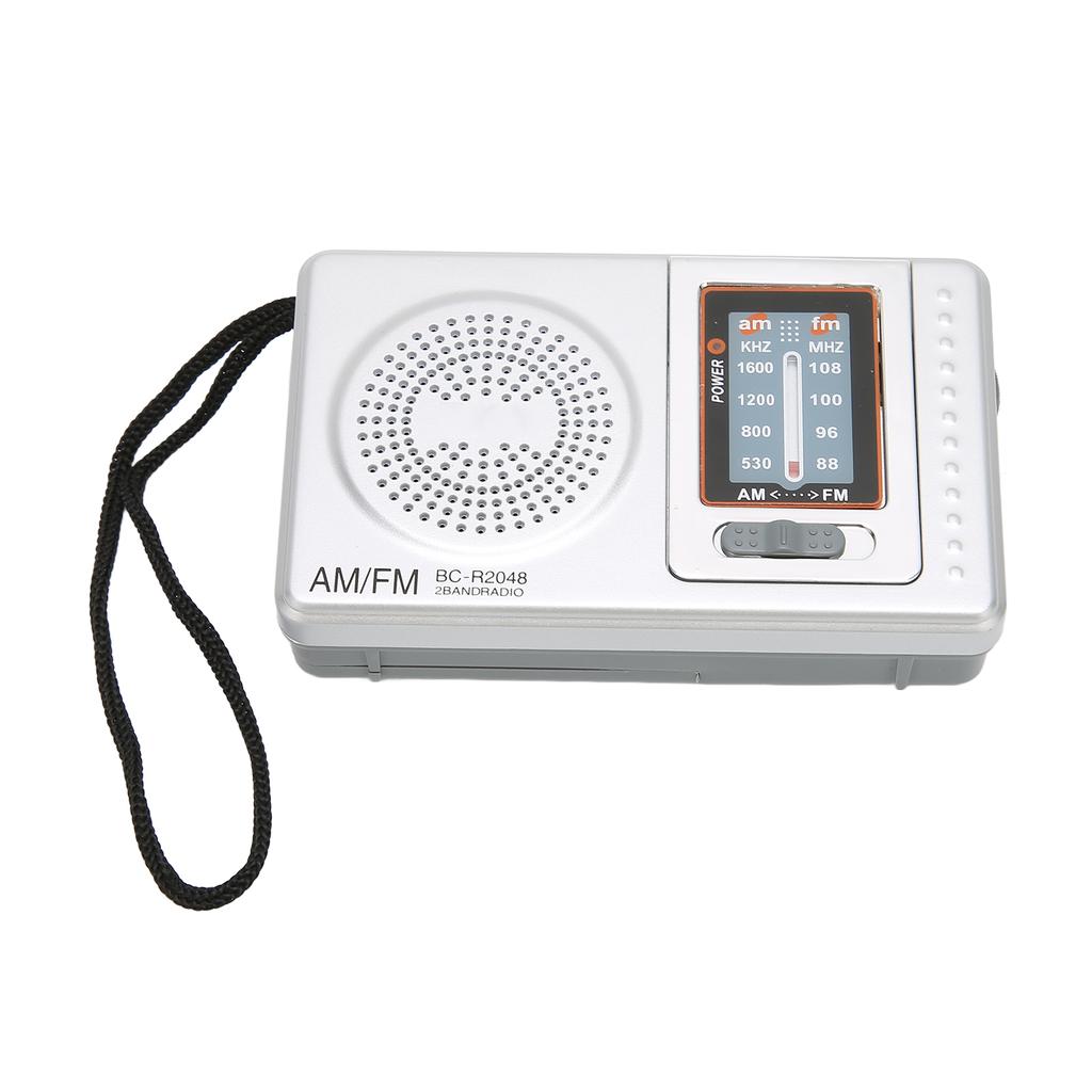 AM FM rádio Stříbrnošedá kapesní velikost AM FM kompaktní jednoduchý design kapesní rádio napájené AA bateriemi