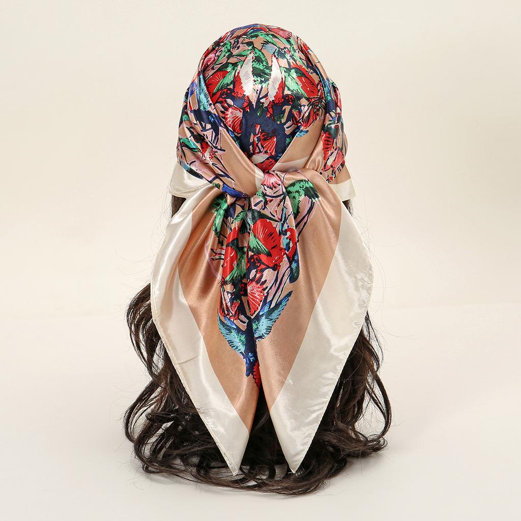 90*90cm Women Scarf Silk Feeling Hair Neck Square Brand Office Bandanna Muffler Waiter Flight Attendants Handkerchief Rings Wrap