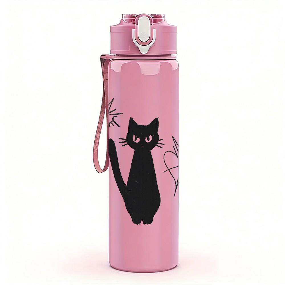 1PC Black Cat Star Doodle Art 750ml Color Plastic Sports Water Bottle Leakproof Flip Straw Lid Suitable for Sports Office Home Use