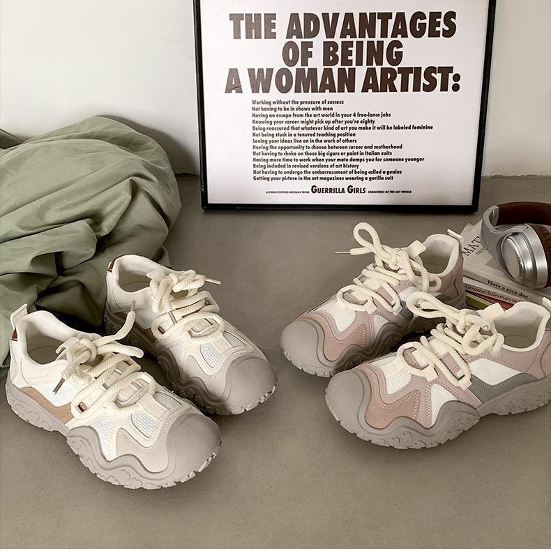 Round head shows small and heightened thick-soled dad shoes for women's 2025 new summer light and breathable ugly cute sports shoes