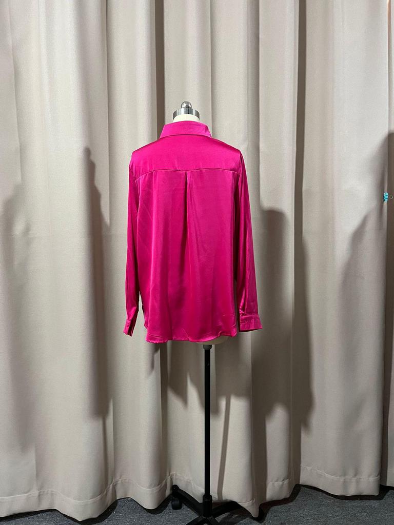 2025 Spring Collection: Women's Solid Color Satin Long Sleeve Business Top