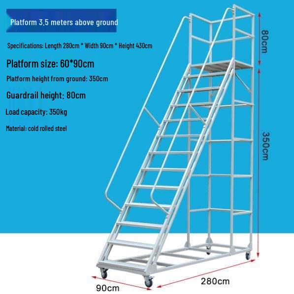 Mobile Extendable Ladder Truck for Warehouse and Supermarket Use