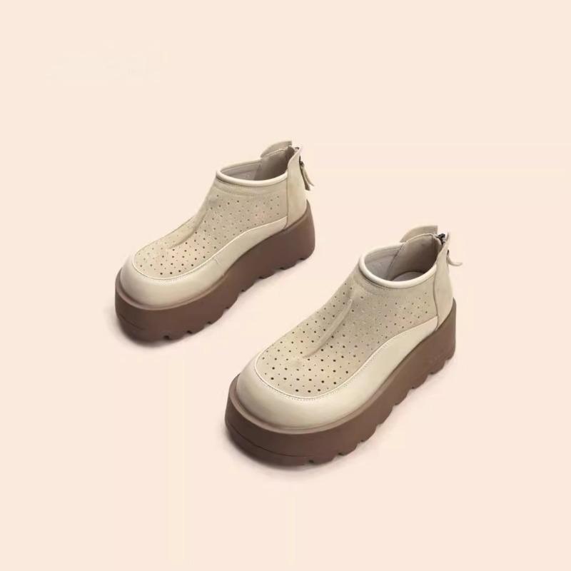 

Thick sole heightening spring and summer breathable casual hole hollow shoes rear zipper versatile Boken women 35