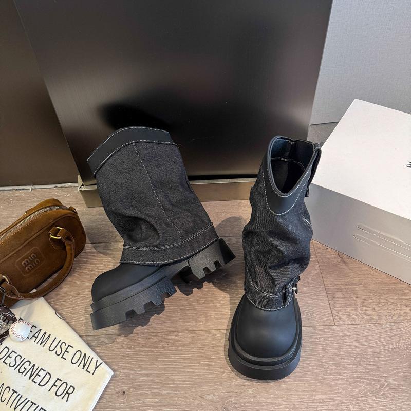 Módní kalhoty z přehlídkového mola boty dámské nové modely staré leštěné kovbojské boty kovbojské boty na silné podrážce boty na platformě martensky vlna