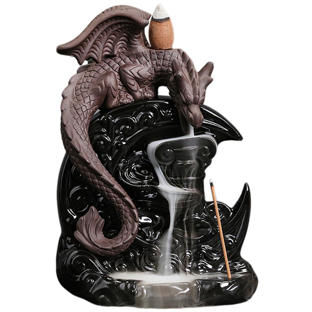 Dragons Mountain Waterfall Incense-Burner Premium Ceramic Art Piece For Living Room Decor