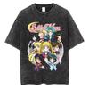 MINISO Maglietta Lavata Stampata Anime Sailor Moon Estate Nuova Cotone Uomo e Donna Larga Casual Retro Trendy Manica Corta Top