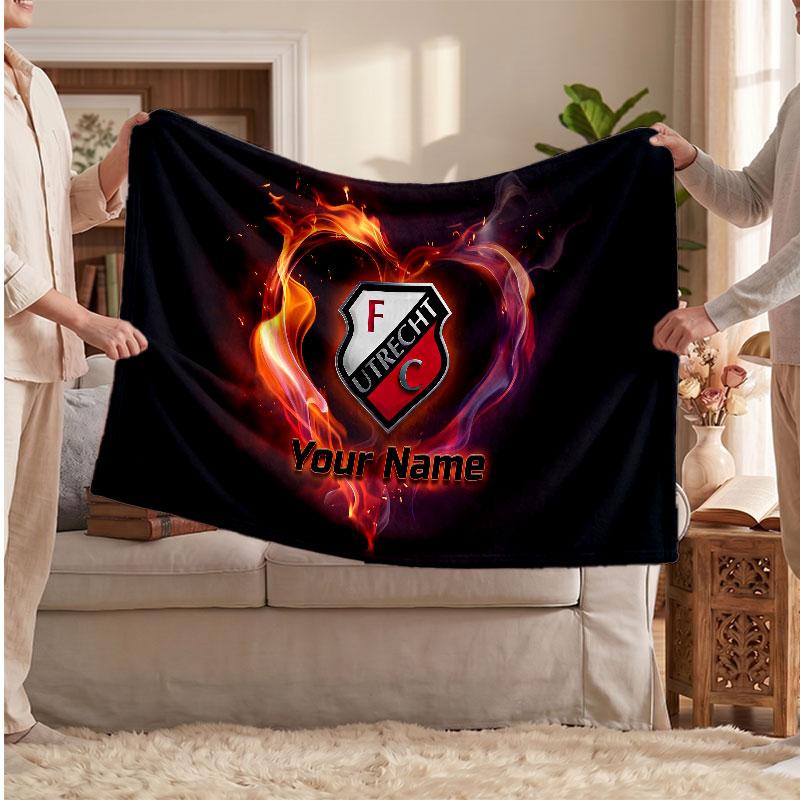 FC Utrecht Personalisierte Fleecedecke Mit Fußballlogo, Benutzerdefinierter Name Text Weich Warm Heimdecke