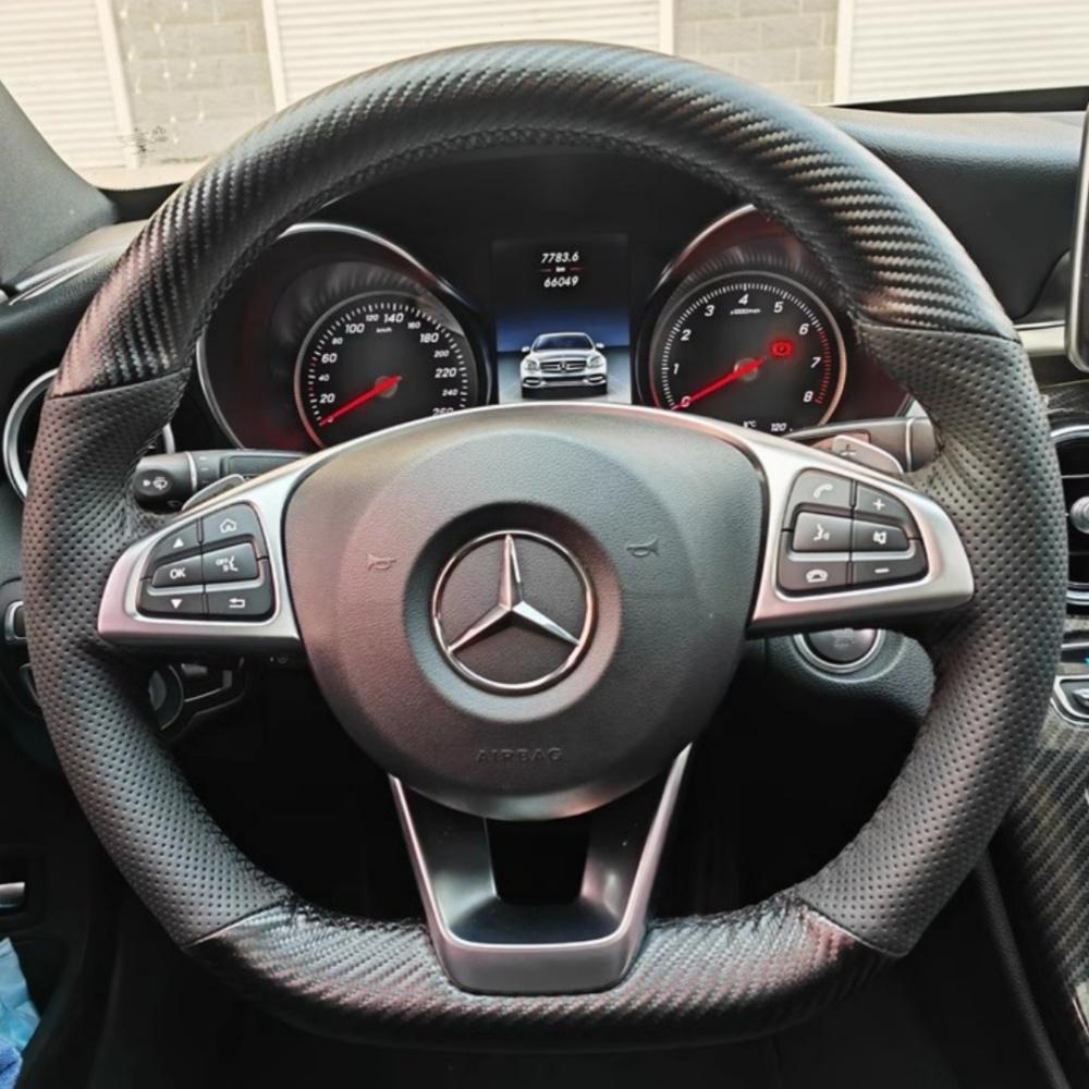 DIY Car Steering Wheel Cover Carbon Fiber Leather For Mercedes-Benz A45 AMG W205 C43 C63S AMG CLA45 CLS63 AMG GLC 43 63 AMG