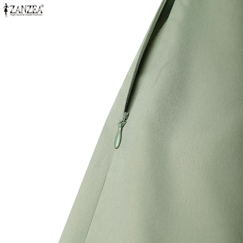 ZANZEA Women Casual V-Neck Solid Color Six Quarter Sleeve Loose Midi Dress
