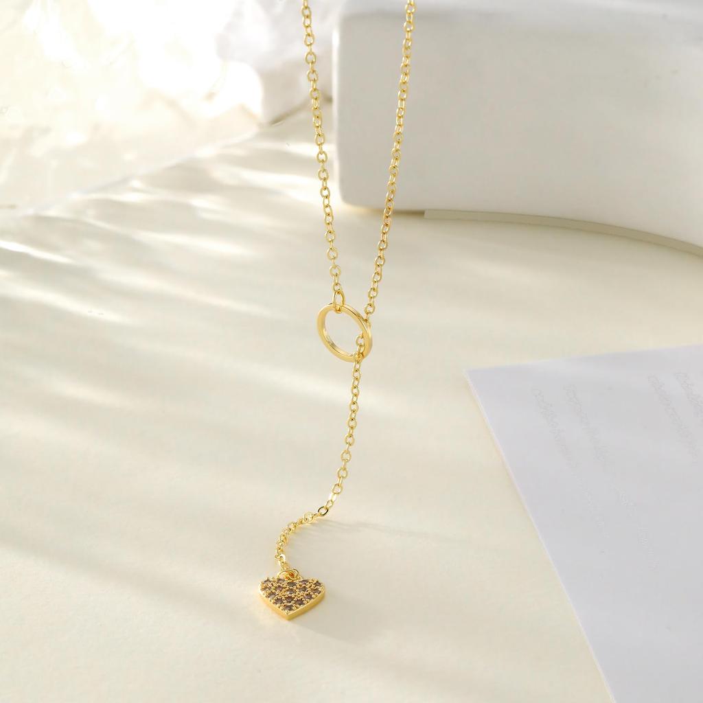 Necklace for Clavicle Comes with Gift Box [Hothrty] Women, Pendant, Heart, Zirconia, Chain, Y-Shape, Cute, Simple, Sparkly, Gold, Hypoallergenic,