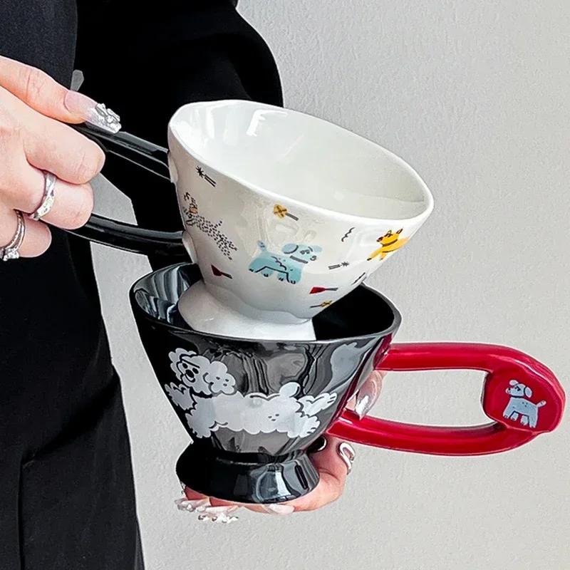 Creative Irregular Ceramic Coffee Cups Cute Cartoon Puppy Mugs High End Office Breakfast Milk Cup Exquisite Household Tableware