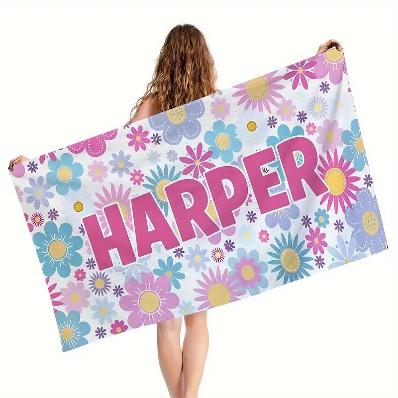 Personalisierte Blumen Strandtücher Mädelsausflug Individuelles Herz Welle Strandtuch mit Namen Sommerurlaub Ferien Pool Camp Geschenk