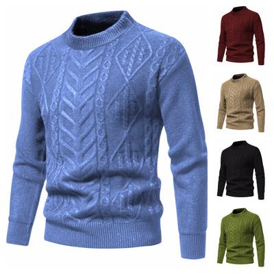 Autumn and Winter Sweater Jacket Men's American Retro Solid Color European Size Jacquard Crew Neck Men's Knitted Sweater
