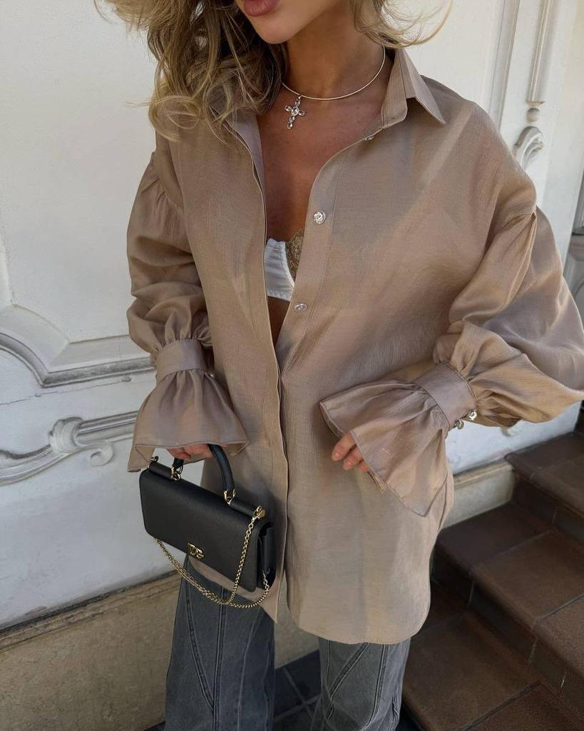 2025 European & American Women's Loose Lantern Sleeve Long Shirt