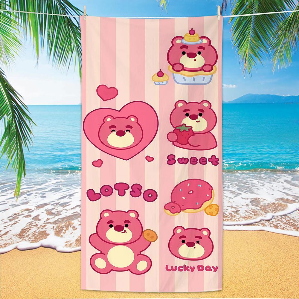 Cute Strawberry Bear Beach Towel Microfiber Printed Children'S Trumpet Cartoon Bear Beach Towel