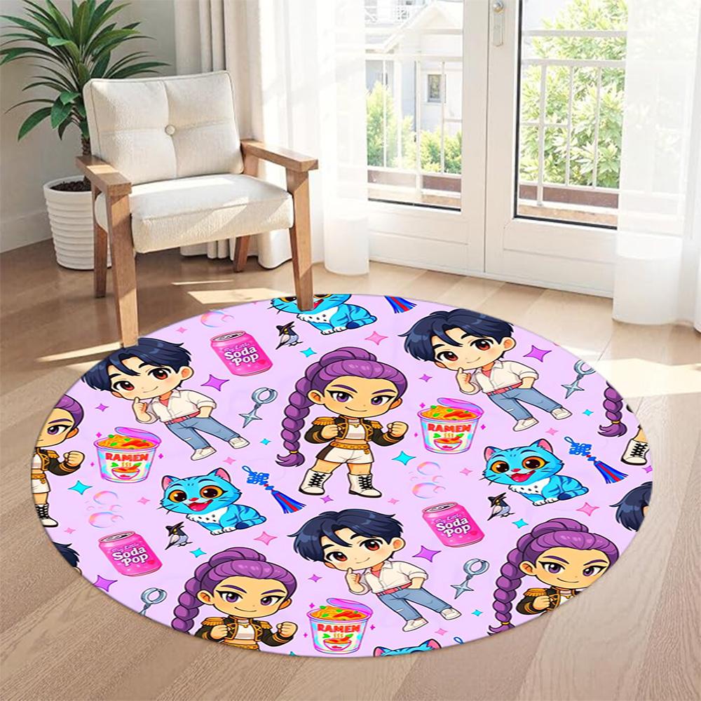 Kpop Round Office Rug Design for Outdoor Decorate Room Game Room Balcony Antislip Round Carpet Anime Office Decor Best for Christmas
