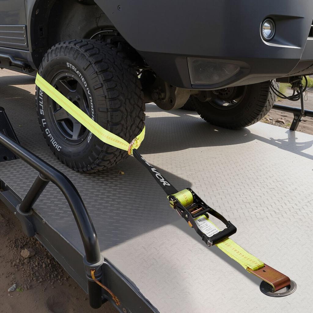 Wheel Chock Tie-Down Kit, Tire-Style Motorcycle Tie-Down System, Car Tie Down Kit with Flat Hook, Break Strength 4540 Kg & Working Load 1512 Kg