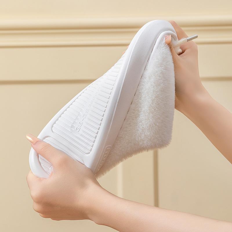 New indoor winter warm couple cotton slippers home home home non-slip plush shoelaces fluffy slippers