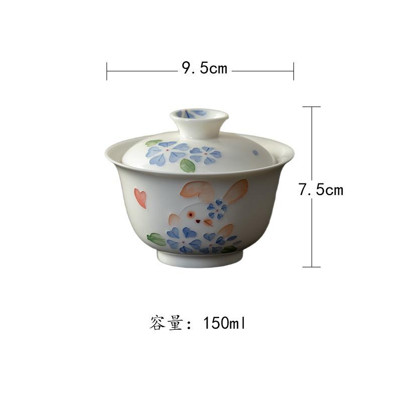 

150ml Hand-painted Rabbit Flower Gaiwan Vintage Tea Tureen Tea Bowl With Lid Kit Tea Maker Cover Bowl Chinese Tea Set Ornaments