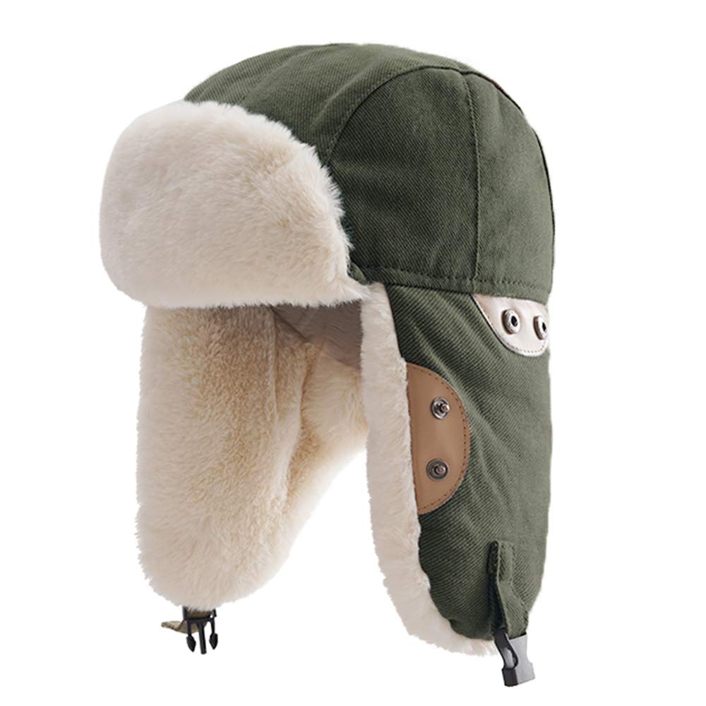 Croogo Pilot Russian Hat with Ear Outdoor Flight Aviator Hat Cap, Flaps, Winter, Skiing, Activities, Unisex, Cap, (G-PL06-Green)