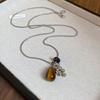 Retro Bow Flower Tiger's Eye Stone Water Drop Necklace Clavicle Chain Cold Wind Necklace Women