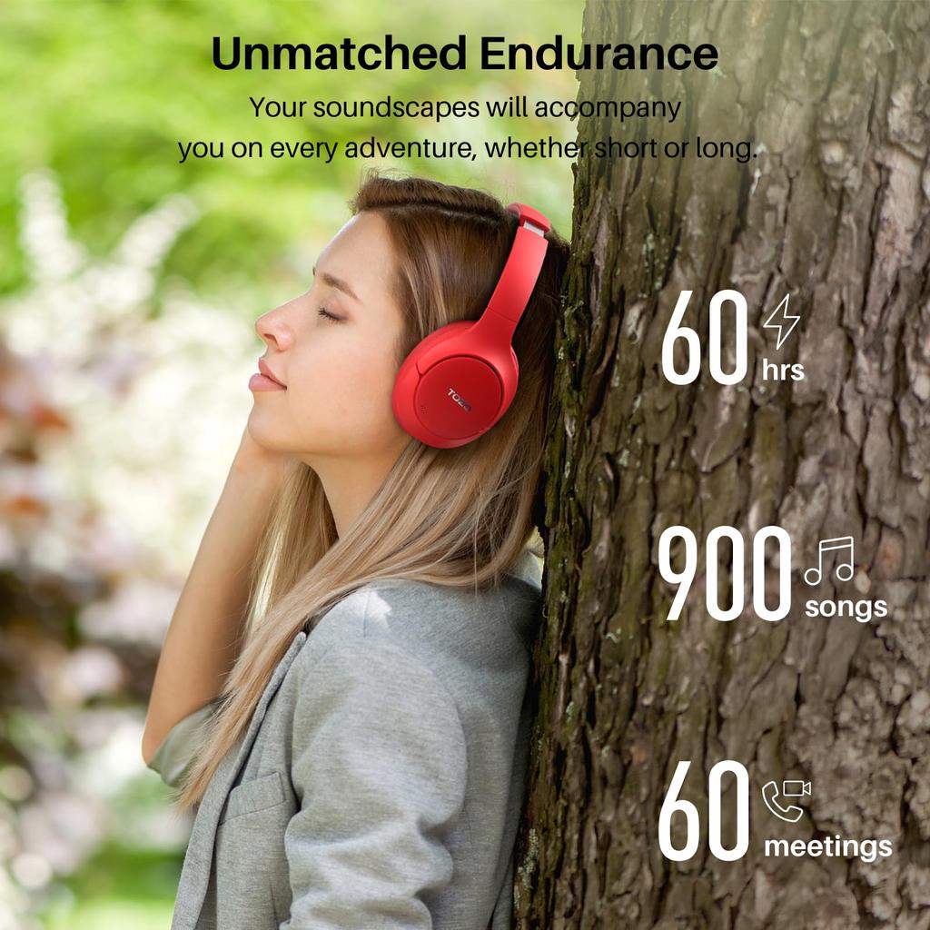 TOZO HT2 Wireless Audio 40mm Dynamic Bluetooth AUX Wired Noise Cancelling Headphones with Up to 38dB Noise Up to 60 Hours of Continuous App Custom EQ