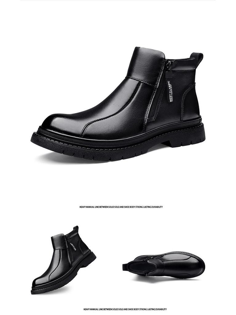 Men's 2025 Height-Increasing Genuine Leather Chelsea Martin Boots with Velvet Wool Lining