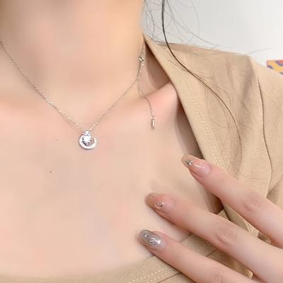 Star Moon Necklace Female Summer Light Luxury Niche Star Moon Zircon Clavicle Chain Stainless Steel Summer Moon Splash Galaxy Necklace