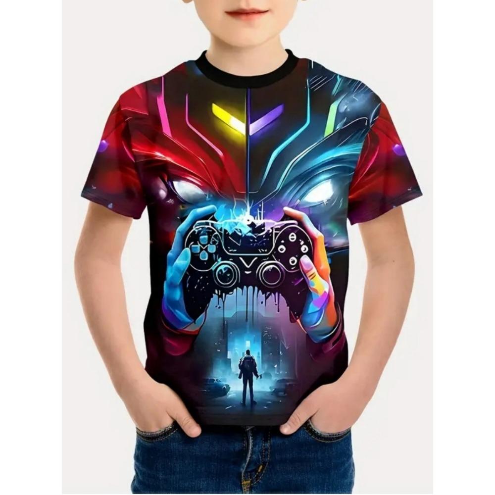Casual Game Style Kids T-Shirt, Boys' Top, Baby Summer Short Sleeve Comfortable Clothing