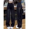 Damen Jeans mit weitem Bein, schwarz, fleecegefüttert, Winter, bodenlang, Übergröße, High-Waist für Birnenformen