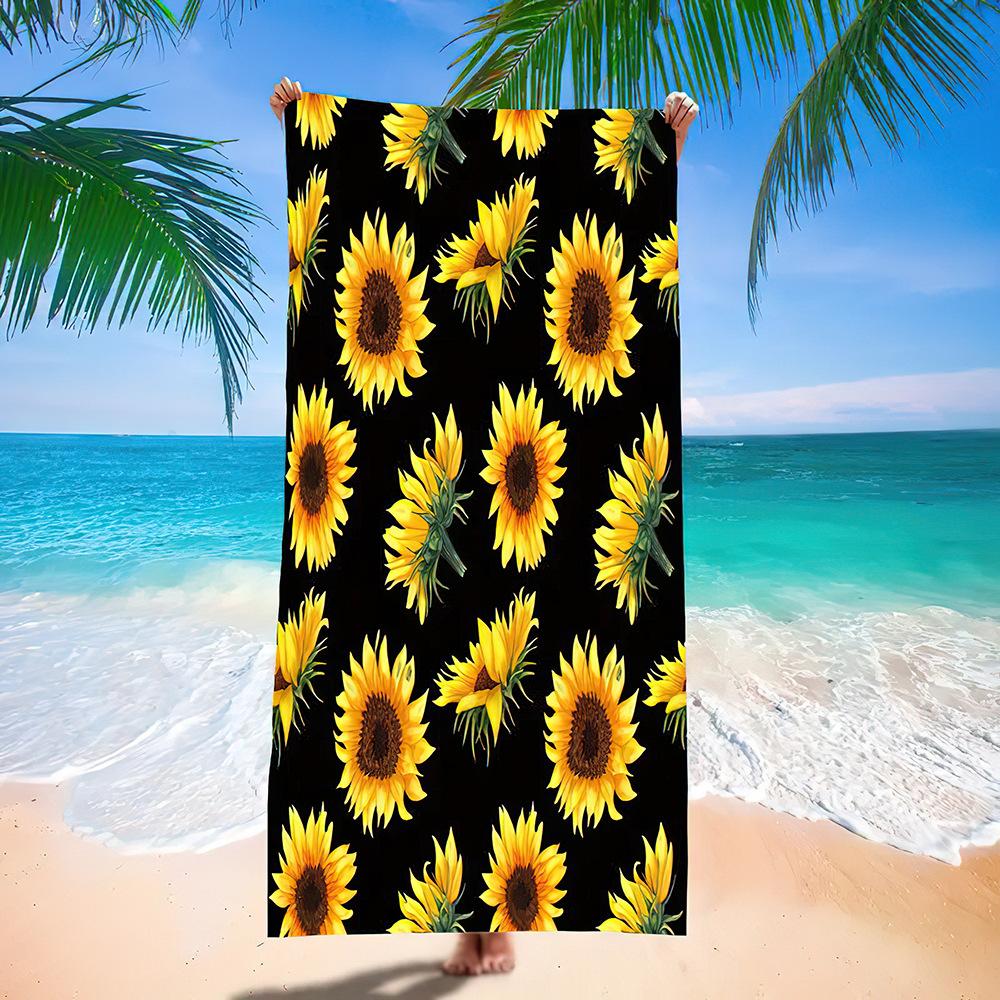 Ins Wind Microfiber Sunflower Beach Towel Quick Drying Bath Towel Double-Sided Velvet Beach Bath