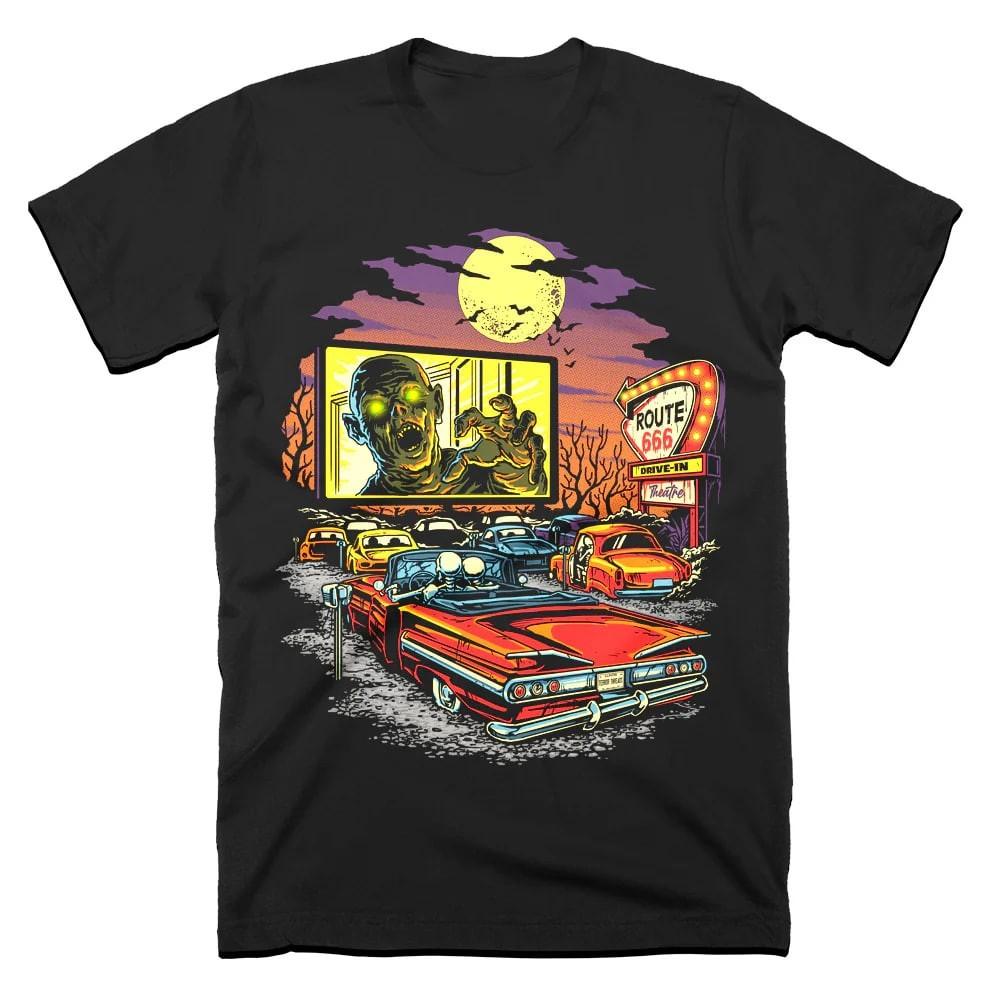 Route 666 Drive In Graphic Retro Horror Movie T-Shir Gift Fan M