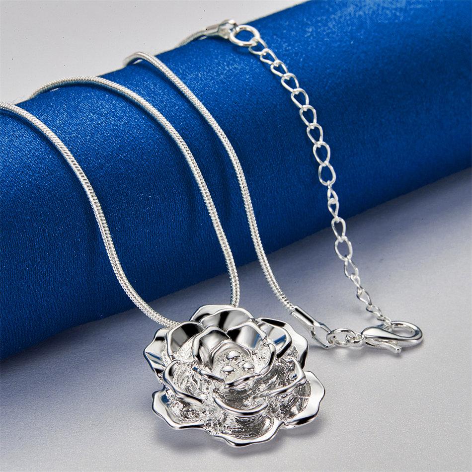 925 Sterling Silver 16-30 Inch Exquisite Flower Pendant Necklace for Women's Jewelry Fashion Wedding Accessories