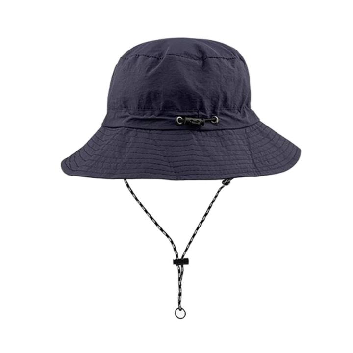 Wholesale Summer Sun Protection Waterproof Quick Dry Foldable Unisex Bucket Hat Windproof Rope Fisherman Hat for Women Men 56-58CM темно-синий
