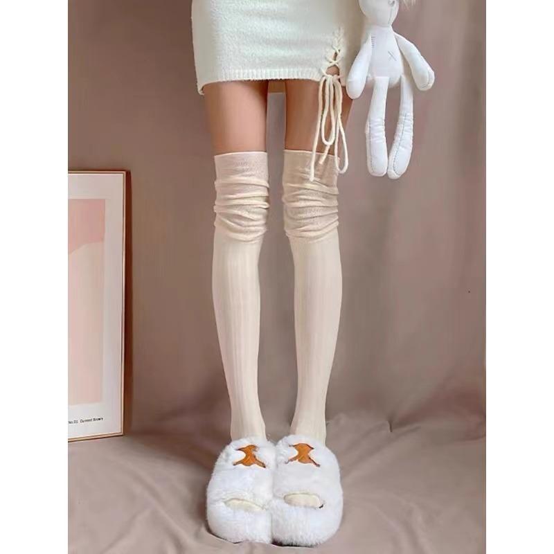 

Однотонные высокие чулки для женщин, модные повседневные женские длинные носки выше колена, термобелье, теплые хлопковые леггинсы-трубы one size бежевый