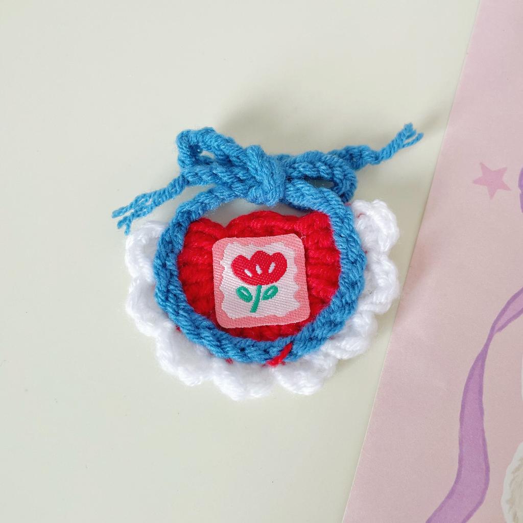 Peanut & Penguin Pattern Hand‑Crocheted Mini Pet Bib Cute Cartoon Saliva Towel for Kittens Small Dogs