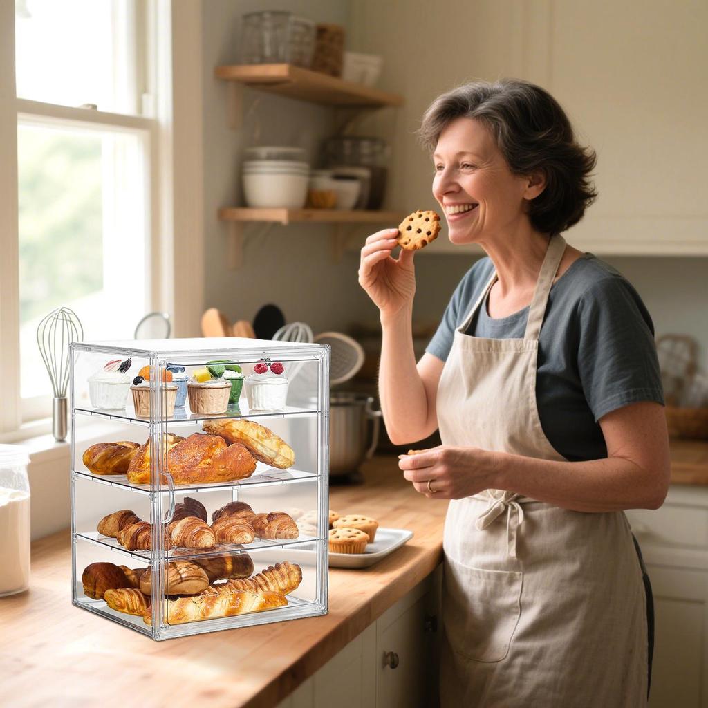 4-laags Acryl Brood Displaykast Verstelbare Afneembare Bakkerijkast Transparante Vitrine Brood Bewaarkast Voor Bakkerij