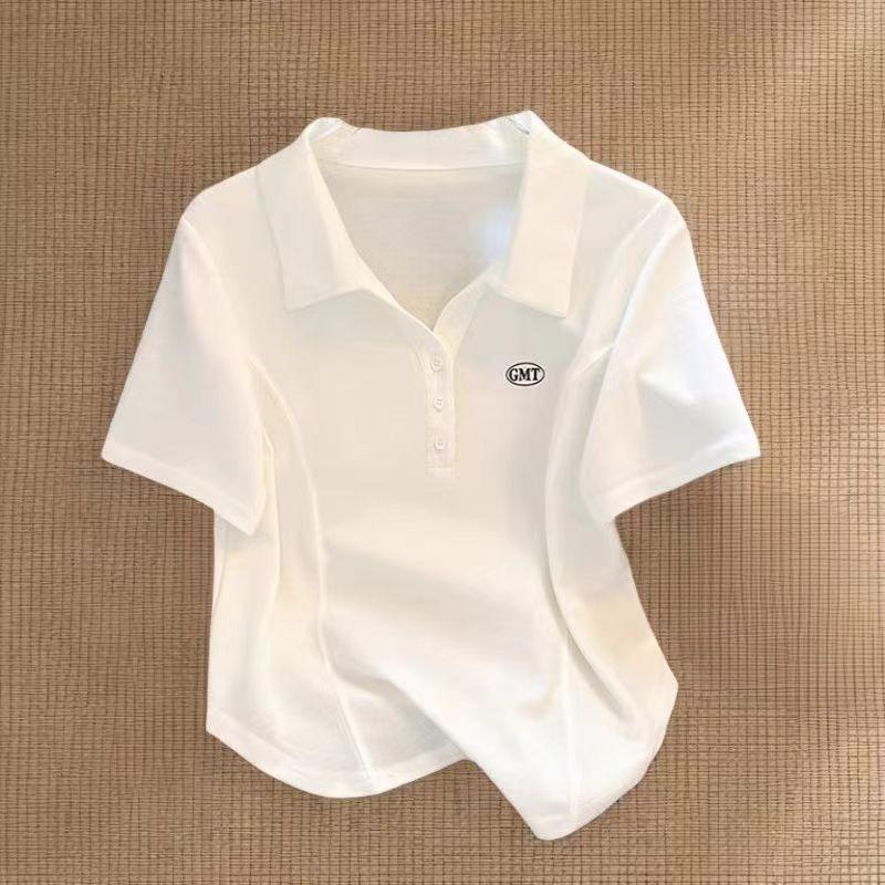 

Женская летняя хлопковая футболка-поло большого размера с коротким рукавом и свободным кроем, удобный топ XXXL белый