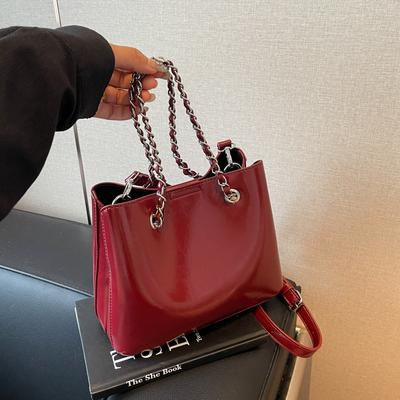 Square PU Leather Women's Bags One Shoulder Crossbody Bucket Bag with Large Capacity Detachable Chain Trendy New