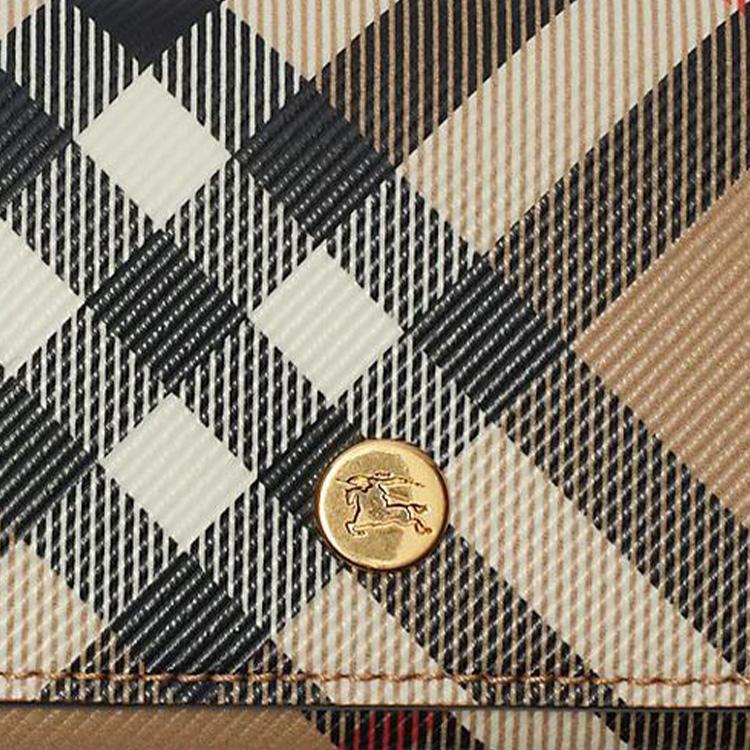 Burberry Vintage Check Trifold Wallet, Luxury Gold-Tone Equestrian Knight Logo Compact Wallet for Men, Daily Carry & Travel Use 80952911