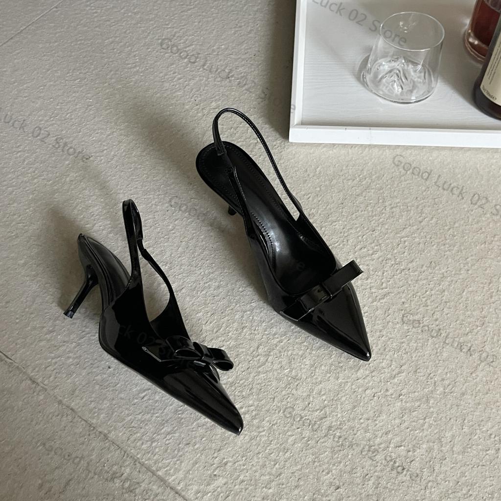Fashion 2025 Sexy Ladies Pumps Fashion Pointed Toe Bow Patent Leather Summer Sandals Women Prom Party Shoes Plus Size 35-42