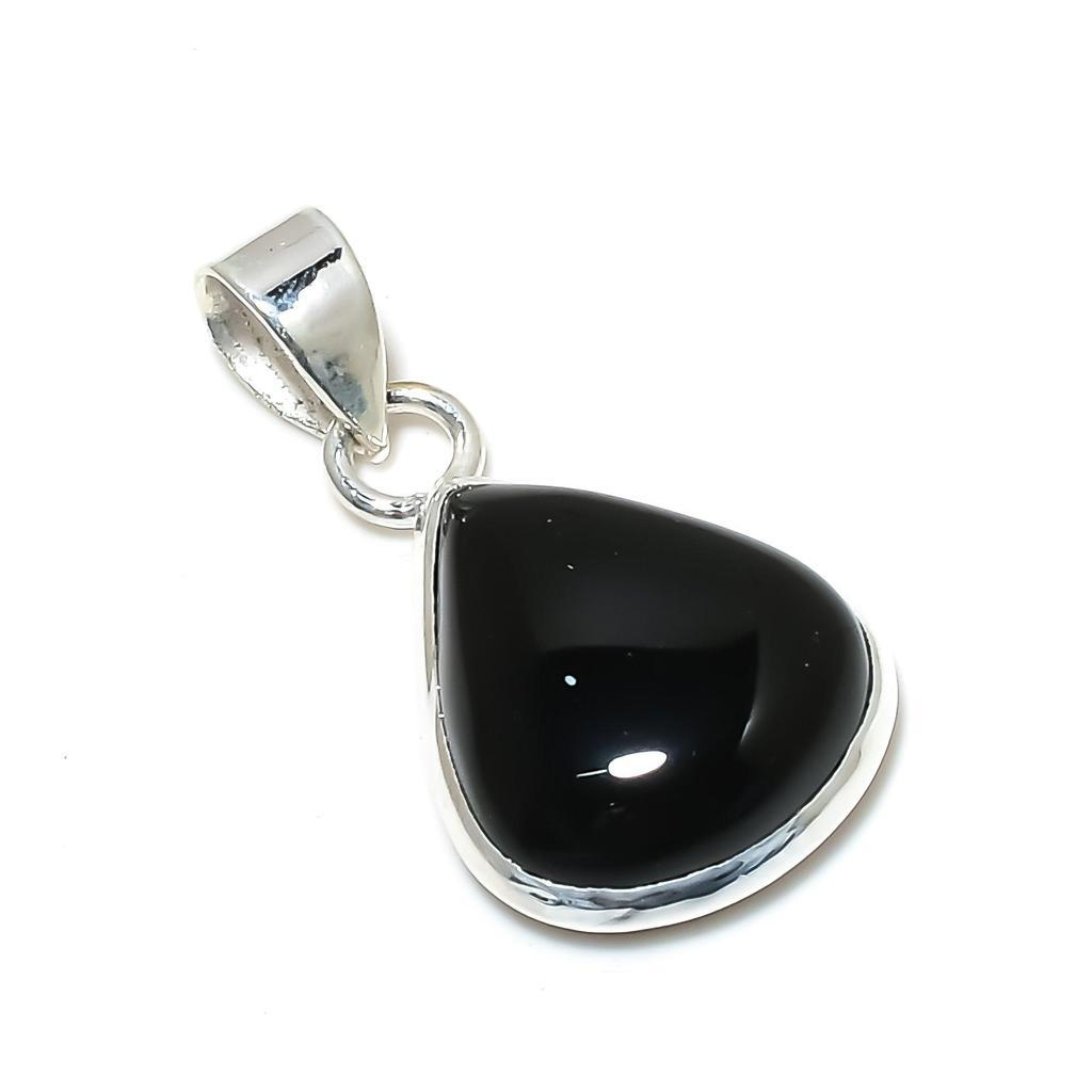 Natural Black Onyx Gemstone Silver Pendant In 925 Sterling Silver- Handmade Design, Everyday Wear Jewelry, Unique Pendant Birthday Gift For Wife