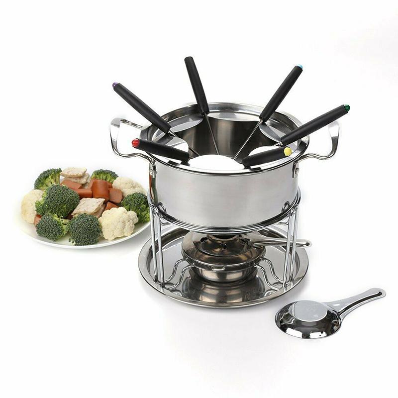 Käse-Schokoladenfondue-Schmelztopf-Set aus Edelstahl mit 6 Gabeln