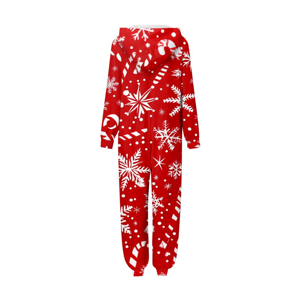 Christmas Print Family Matching Hooded Long Sleeved Zippered Jumpsuit Set