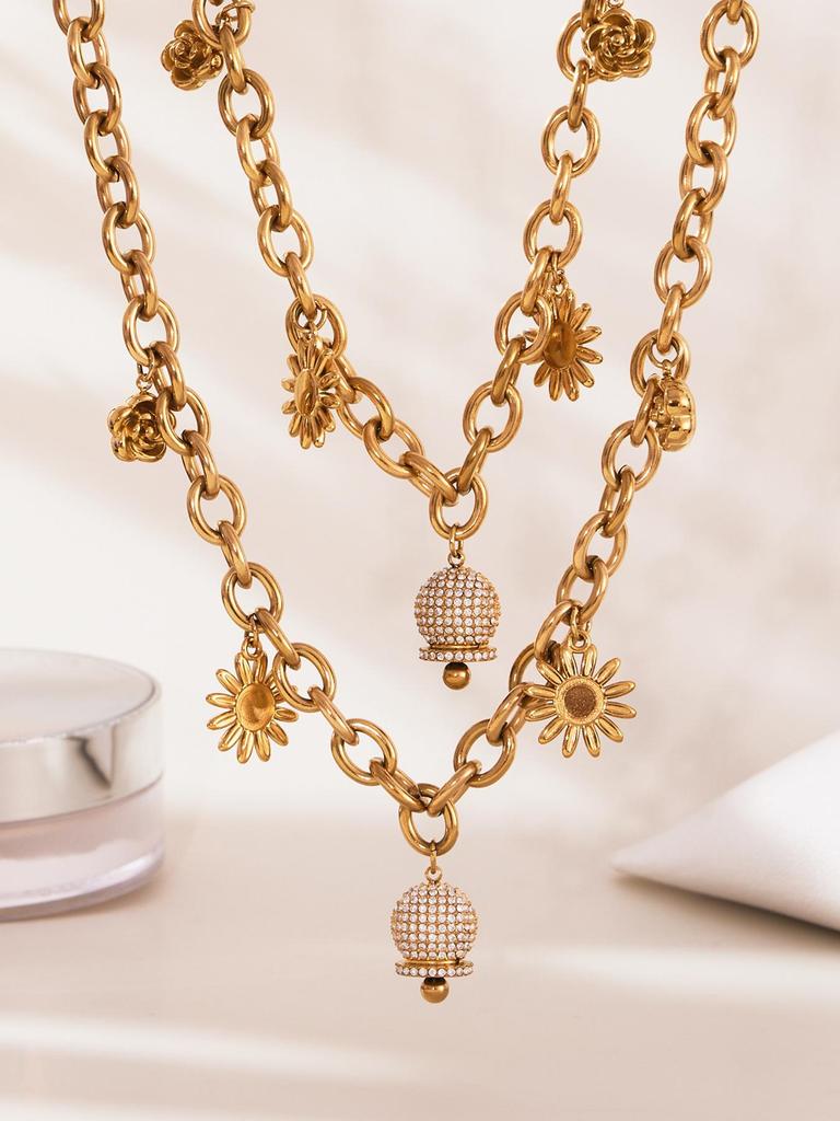 Oumeka 18k Gold-Plated Stainless Steel Jewelry Set: Versatile Pendant, Necklace, and Bracelet.