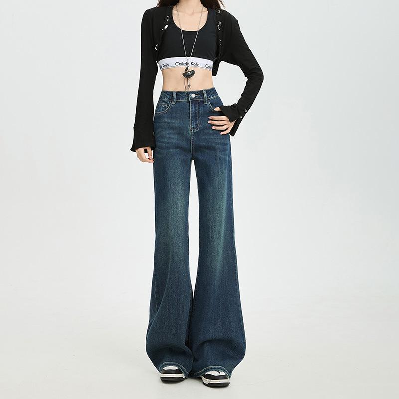 Dámské retro džíny s vysokým pasem, zeštíhlující, s mírně rozšířenými nohavicemi, na podzim/zimu 2025